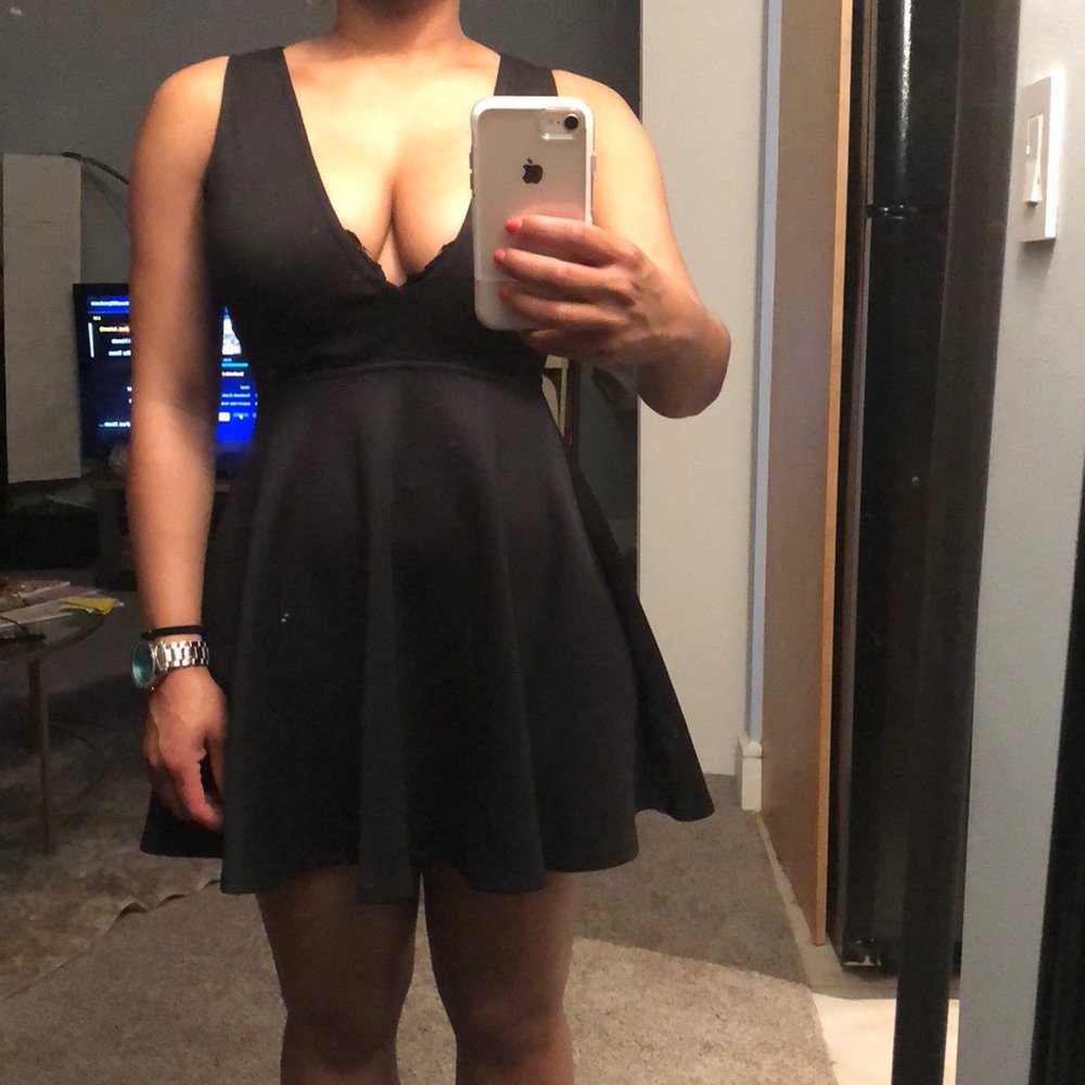 Black deep V fit & flare dress